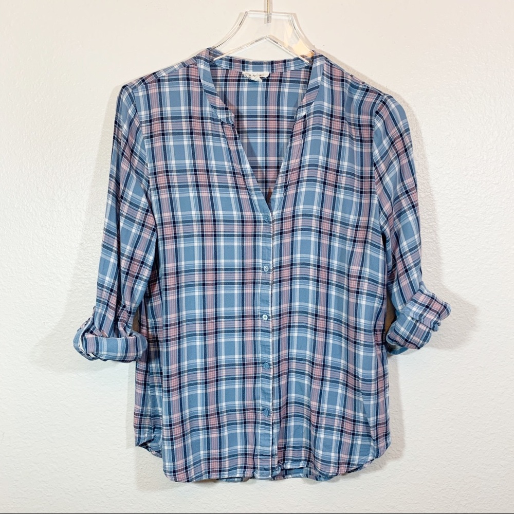 Soft Joie Dane plaid button down shirt blue